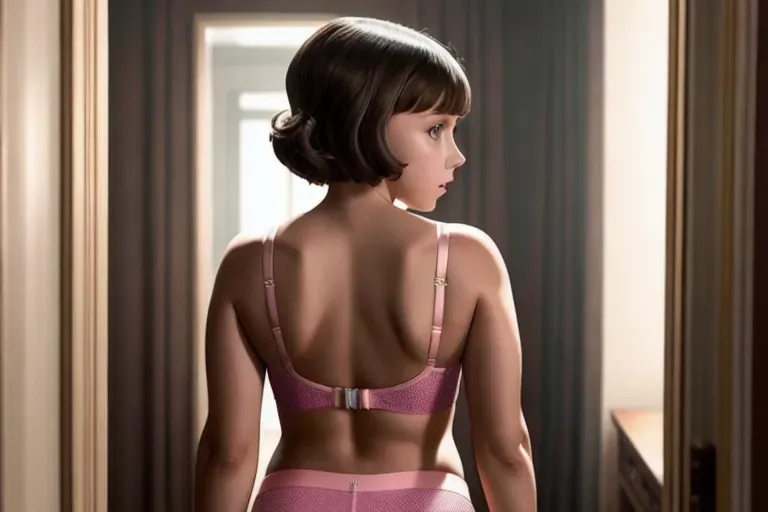 A picture of, Millie Bobby Brown, full body, wearing underwear, showing ass, Ultra high detail, 8k, big ass