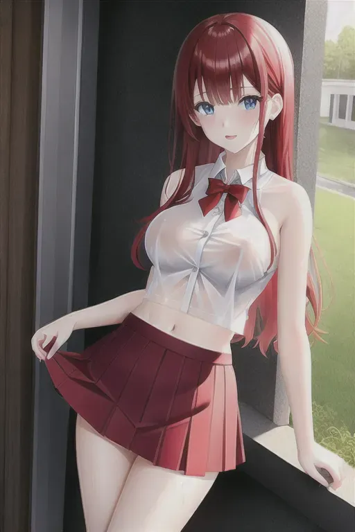 White,girl,red hair,completely nude,horny,skirt,wet clothes,transparent clothes,blue eyes