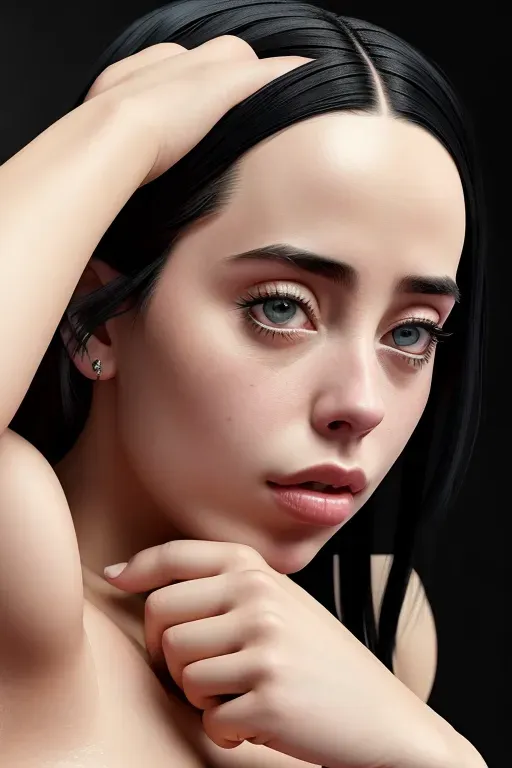 short billie eilish, naked, having anal sex, huge cock, amazing breasts, five slender fingers,charming face,beautiful lips,black eyes,curved eyebrows,curved eyelid,textured skin,peaceful,wearing golden ring,highly detailed,8k,cgsociety,smooth