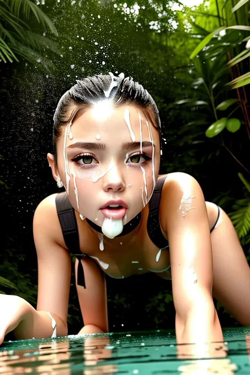 (an 8k resolution ultra realistic wide professional (((moderate (head-on) (face) selfie))),action photo by national geographic using nikon 36 megapixel d800e camera of a single woman, Bimbo Slut, Chloe Grace Moretz(looking at camera),(huge round firm beautiful breasts), ((accurate face)),((correct female Anatomy)),( naked),(detailed dense hot humid jungle luminous Vegetation big trees cave entrance overgrown bridge background),green shallow water,((detailed hair features)),(((detailed facial features))),((detailed arms features)),((detailed crotch features)),((detailed eye features)),((beautiful full lips)),((textured skin)),((correct human tongue)),((correct human ears)),((correct number of human butthole)),((detailed perfect teeth)),((all tentacles have snake skinn texture)),((she is crawling on all fours in extra shallow water)), (tentacle sex) ,((living pit of tentacles)),((a single tentacle wrapped around her neck)),tentacles are wrapped around her arms legs midriff ,(( she is showing an aheago facial expression)),((full length tentacle is fucking her Pussy)),((semen is excessively dripping out from her mouth)),((dpmg_face_cum_v1))