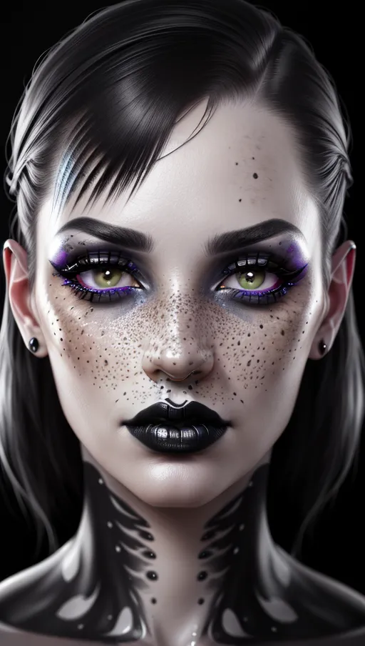 photorealistic, 8k, accurate face, (((detailed face))), (((replicate inspiration face))), freckles, black lipstick, black hair, bukkake