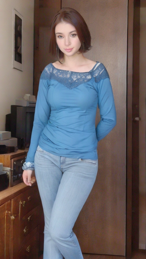 (((<lora:JlgblwOYz8w_Becca_M:1>))), (((8k))), (((wearing a blue lace blouse and jeans))), highest quality, (((upturned nipples))), (((masterpiece))), (((tall woman proportions))), (((32c-30-32 measurements))), Scandinavian woman, German woman, (((pale white skin))), (((22 years old))), (((dark blonde hair)))