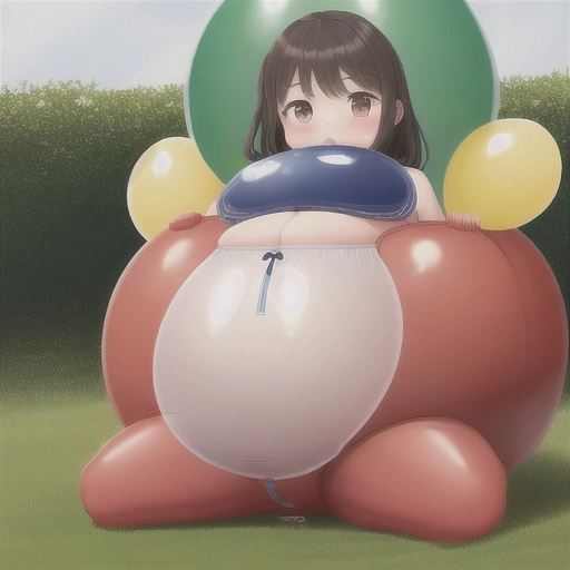 1 girl filled like a balloon, large belly,