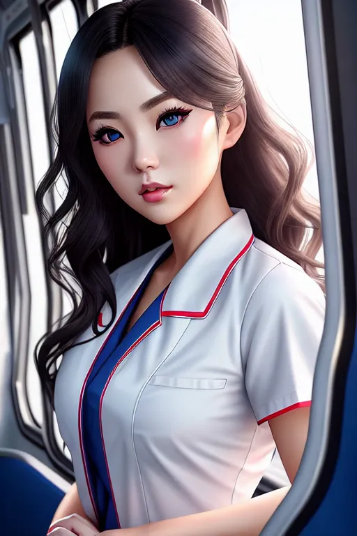Dopamine Girl A Concept Art Ofeimi Fukadawearing Nurse Clothesarched Back Posein The Bus 1210
