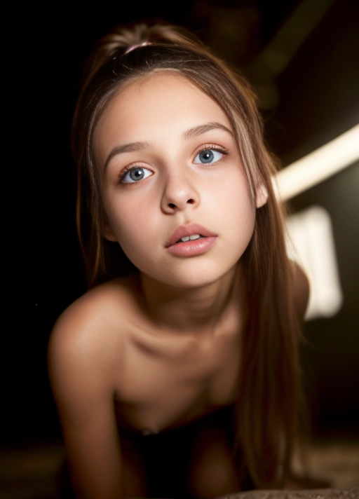 an accurate photo looking at a beautiful slutty, gorgeous Ariana Greenblatt, ((ahegeo face)), (((eyes crossed))), hypnotized, ((goon face)), mouth open in shock, desperate pleading eyes, topless, kneeling down in a dark alley, hands tied behind her back, looking directly up into the camera, dark moody lighting, cinematic lighting, extreme close up on eyes, ((full color photo))