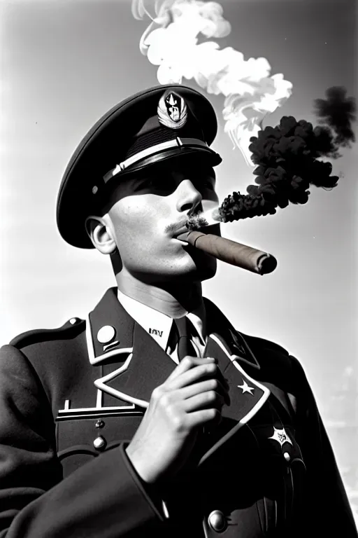 An American soldier at war time smoking a cigar