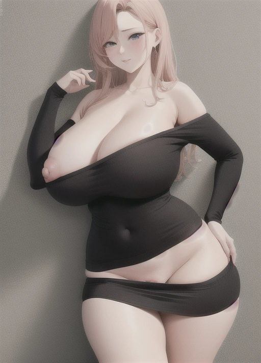 sexy babe, anime bimbo, perfect natural tits, narrow waist, wide set hips, curvy lower body, extreme fetish art, <lora:GypxAKrLzld_Huge_Nipples:1>, topless, wearing a miniskirt,