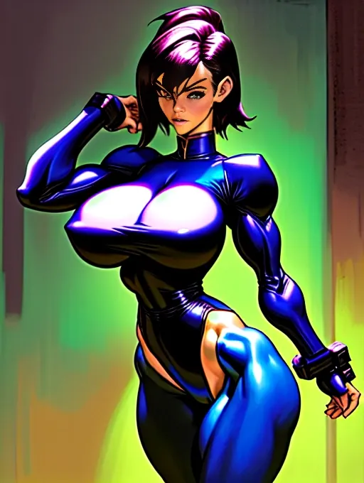 Best quality, masterpiece, comic book style, distinct shadows, dark and gritty, extremely detailed image of a woman, sexy femdom cyberpunk samurai, fit body, Yarishna Ayala, (tall torso) slim body, (((huge breasts))) detailed breasts, small waist, small hips, muscular shoulders, pushing her chest out