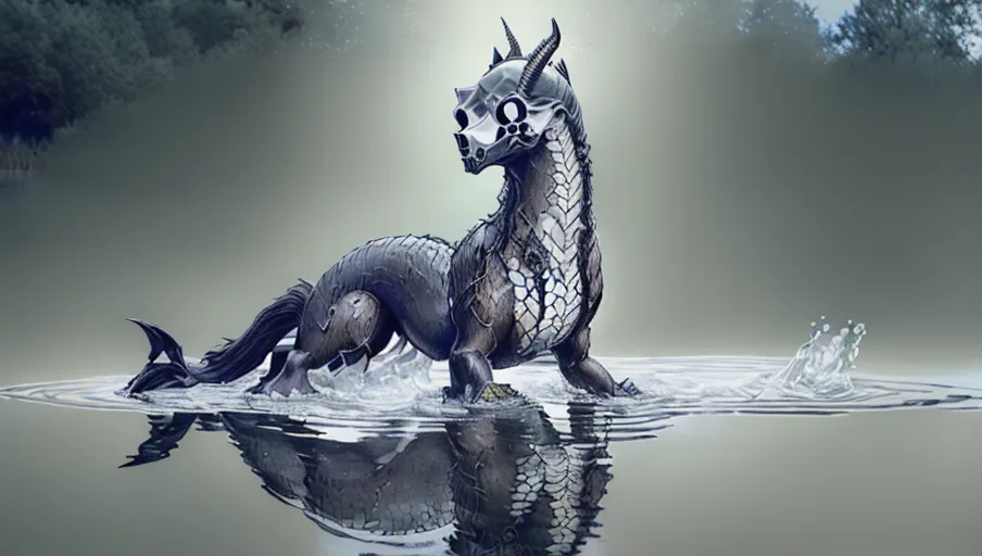 ((128k masterpiece)), ((In water reflection is skull image made of water ripples)),
vintage etching style illustration of a Scottish kelpie water creature, (((Vintage line etching style))), a bestiary image of a traditional (welsh kelpie fantasy mythical creature), dynamic compositional poster art)), ((kelpie:1.5)), water dwelling horse of sadness, ((half-horse-half-fish)) as in water reflection skeletons hands raise from water skulls in water ripples pattern