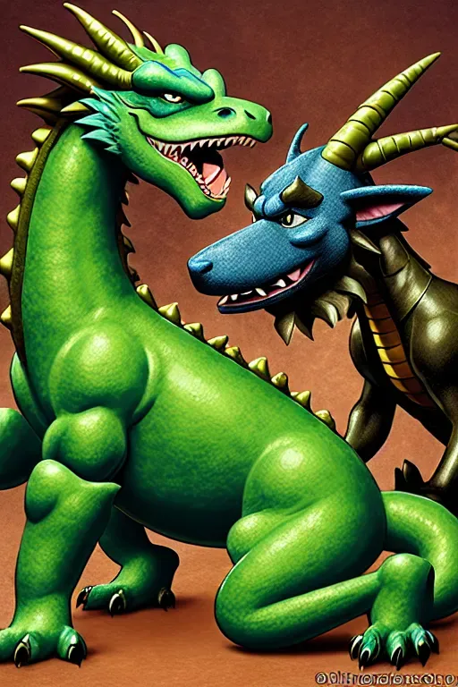 An blue green brown anthropomorphic dog, sex, by a green and black anthropomorphic dragon, with cum.