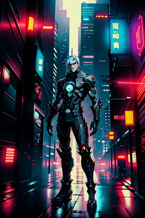 Cyberpunk, anime, male, 8k wallpaper, best quality, ultra hd, cinematic lighting, studio lighting, hi-resolution, high quality, highly detailed, in a city