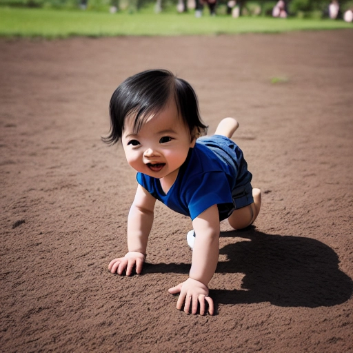 a baby climbing on the ground, happy, high quality image, no obstacles, full body in the image, four limbs clearly seen, five fingers each hand, five toes each foot, climbing from left to right of the image