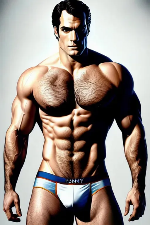 realistic painting of henry cavill cumming in underwear