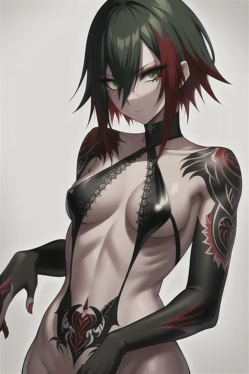 512px x 768px - Dopamine Girl - Emo, tattoos, female, red hair, black highlights in hair,  green eyes, short, thin, naked, detailed eyes, detailed body, sexy, nsfw,  porn, small breasts, pussy, anime, 8k wallpaper, best quality,