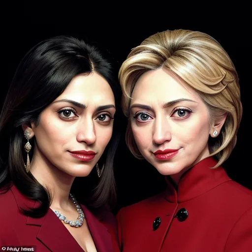 Photo of 2 women, (Hillary Clinton),and (Huma Abedin), circa 2001, detailed face, accurate facial features,