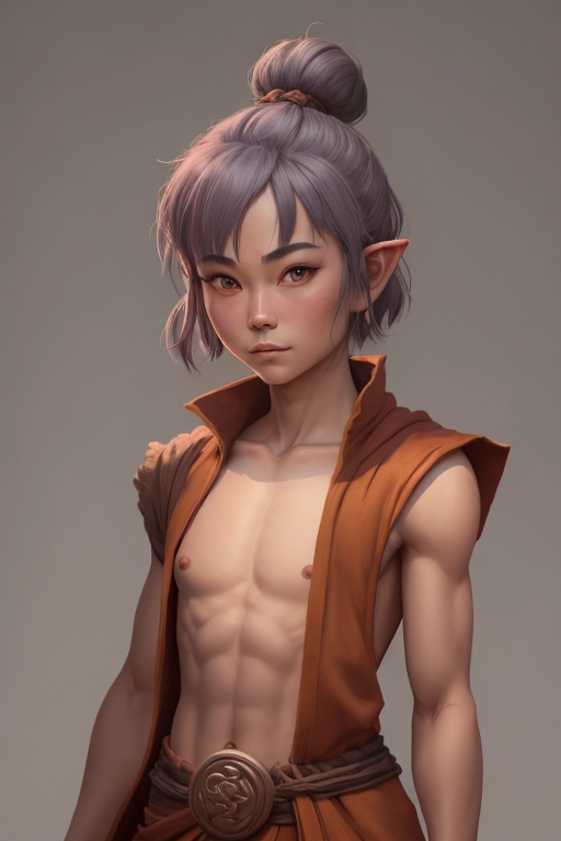 a dnd character portrait of a monk, small tits, mostly naked, completely relaxed, highly detailed