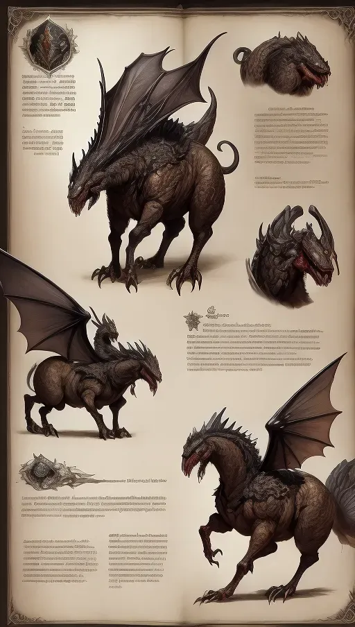 ((8k, high detail, ultra-crisp, high resolution)) character design sheet from artist Edward binkley of a monster riding a creature . ((Medieval bestiary art)) (((Diablo game bestiary art)))