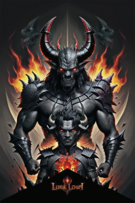 Brutallus, Elder Dragon Lord, Black dragon, Human form, Black scales, Black horns, human skull, Fiery red eyes