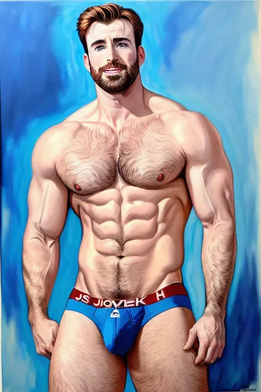 hyper realistic painting of chris evans showing his ass in a jockstrap