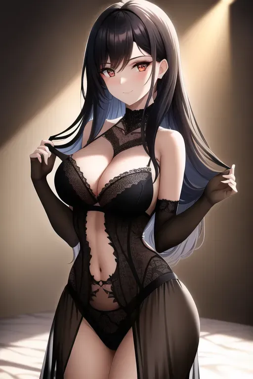 illustration, 20 year old, a gorgeous gothic girl, fit, lingerie, black, plain background, day time, sunlight, happy, 8k, professional