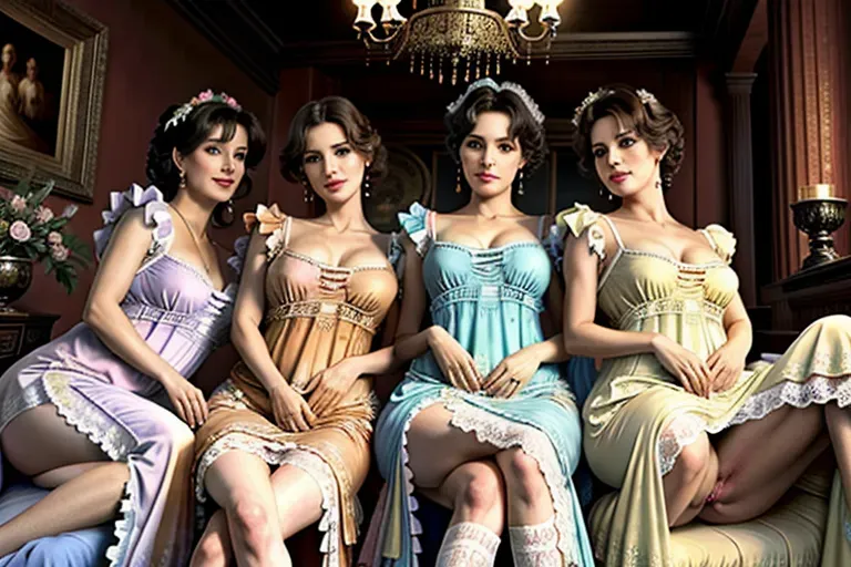 RAW photo:1.2), (photorealistic:1.4),(masterpiece:1.4), (best quality:1.4),ultra high res,((detailed facial features)),HDR,8k resolution 8k high resolution full length photo of a group of (((gorgeous slutty, dirty, highly pornographic, Victorian mature 60 year old lesbian ladies in (((beautiful decorative gowns))) (((fingering visible pussies))), beautiful legs up and open wide so I can see up skirts