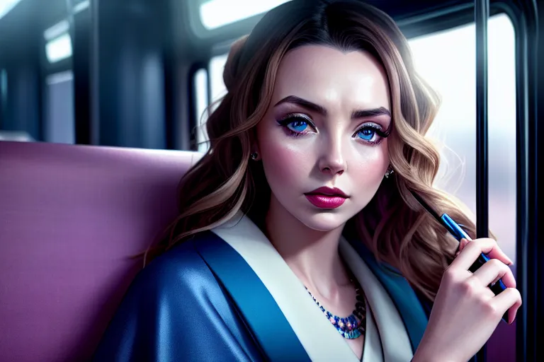 Dopamine Girl - a concept art of,jodie comer,wearing kimono,in the bus ...