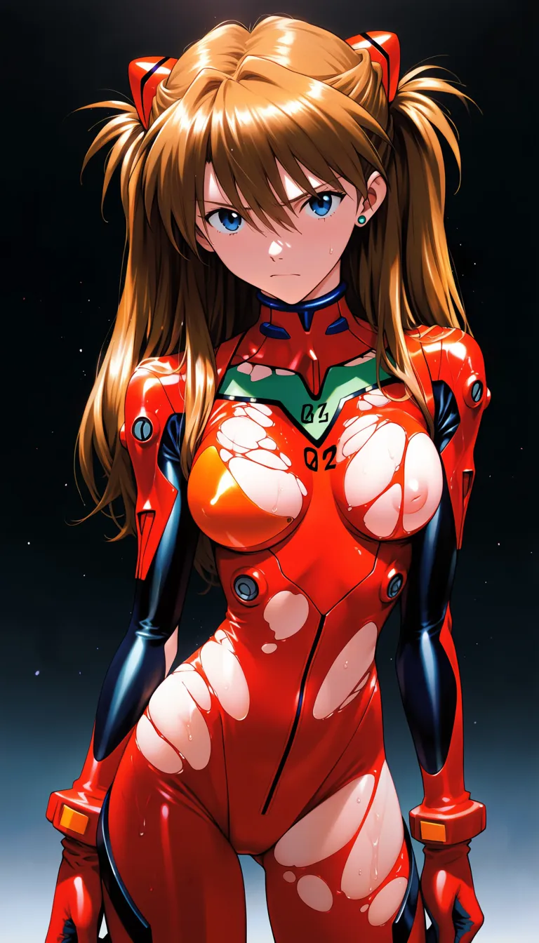 Source_anime,
Ultra-detailed,absurdres,light particles,light rays,realistic,very aesthetic,masterpiece,best quality,score_9,score_8,score_7,newest,highres,year
1 girl,asuka(evangelion),brown hair,long hair,two side up,blue eyes,medium breasts,red plug suit,latex red bodysuit,standing,(clothes almost completely gone),wet,full body,(the clothes are very damaged and only a small portion of them remains), skin seen, feminine frame, adolescent body, puffy breasts, inverted nipples, flat stomach, muscles,(the clothes are so damaged that there is more skin visible than clothes), determined look