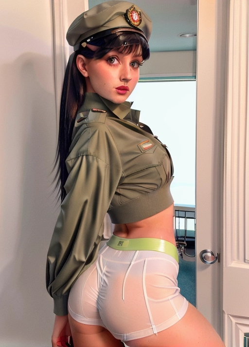 <lora:perfect_pussy:1>, <lora:dpmg_add_detail:1>, sexy, slutty, Scout uniform, sexy cute and sexy, sexy short green miniskirt, sexy, slutty, pussy visible, sexy transparent white top with collar and cuffs, Sexy bare midriff, sexy slim and tight perfect body, sexy nipples clearly visible. unbuttoned to show cleavage, sexy white thigh high stockings that are held up by garters, patent leather mary jane shoes, innocent and cute, sexy and slutty. green beret with the Scout logo on it, which adds a touch of class and sophistication to the outfit, perky breasts, toned legs, tight ass, naughty slut, ready to explore her sexuality, uniform makes us instantly recognizable as part of the Scouts organization, which allows us to connect with others who share our interests and passions, We can not wait to wear our Scout uniform at our next meeting or event and to show off our sexy and daring sides to all our sisters in the organization.