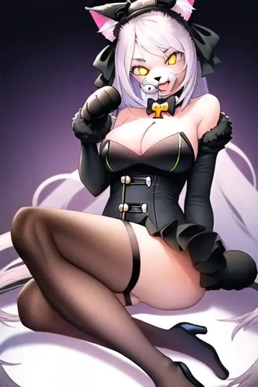 1girl,professional,cat skull head,furry,paws,cross sit
