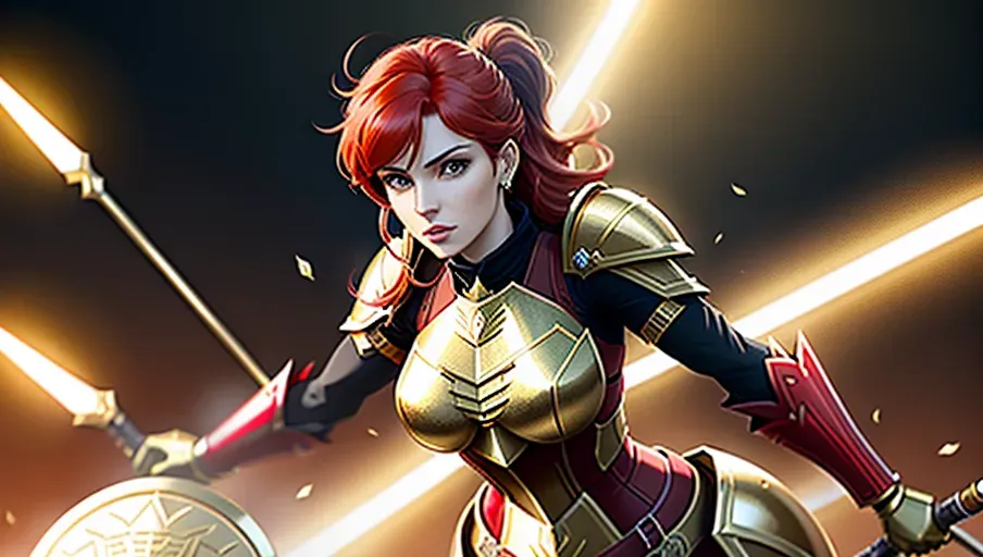 Dopamine Girl Pyrrha Nikos From Rwby Warrior Female Strong Armoured Busty Redhead Spear 