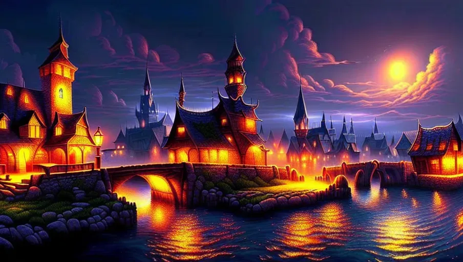 (masterpiece), best quality, souls like, detailed background, 4k, fantasy town, night, low-light,