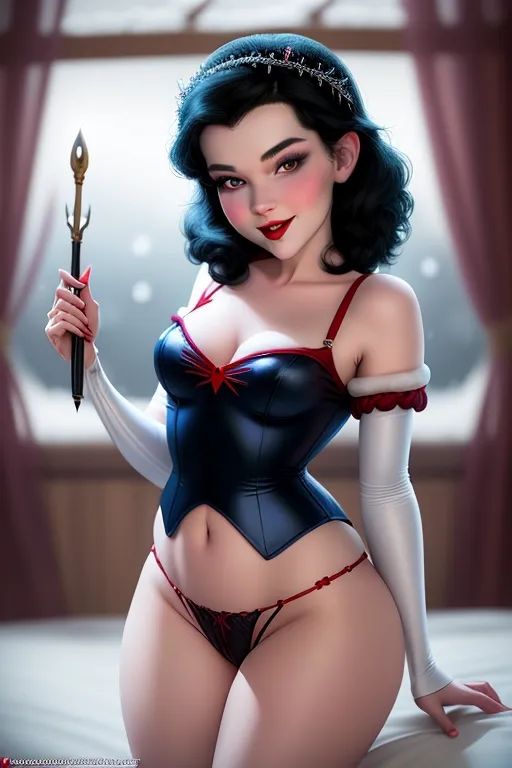 Disney princess snow white, sexually excited, sexually aroused, lascivious smile, seductively flirting with the camera lens, seducing the camera, fuck me face,