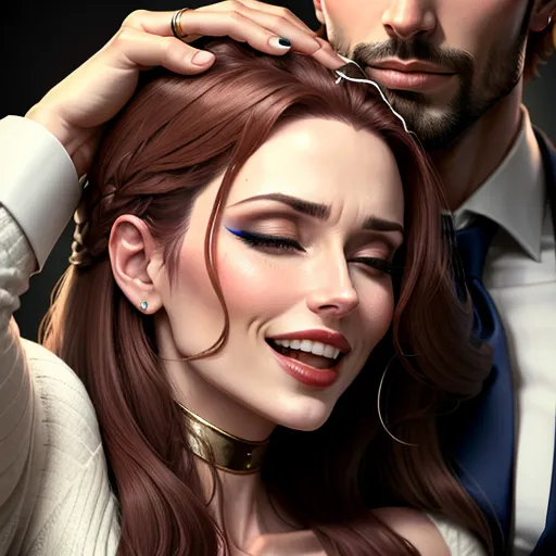 a woman enjoying getting choked by a man