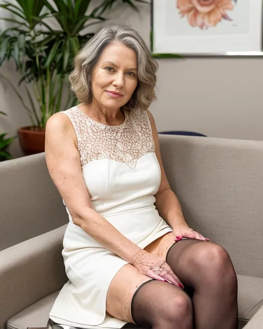 The mature woman waiting in a crowded public office waiting room in a seat across from me is a public exhibitionist and she arouses herself by (wearing an indecent short dress) as she spreads her legs to give me a full view of her (naked and aroused vagina), middle aged female body shape, mature womans detailed vagina. Detailed office waiting area in the background with a potted plant and a professional diploma framed and hanging on the wall. The mature lady waiting across from me in the therapists waiting room wears an indecent short dress and flashes her pussy to me. I think I forgot to wear my panties this morning.