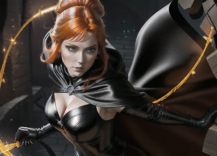 Sweet bright cheerful beautiful elegant auburn haired in a low hanging bun wide sparkling sapphire eyed Queen Anna of Arendelle in black sexy leather and satin attire with a full length cape its raised large hood obscuring her features in deep shadows as she lashes out with a woven leather whip against a prisoner chained-up in a dark dungeon.
horror