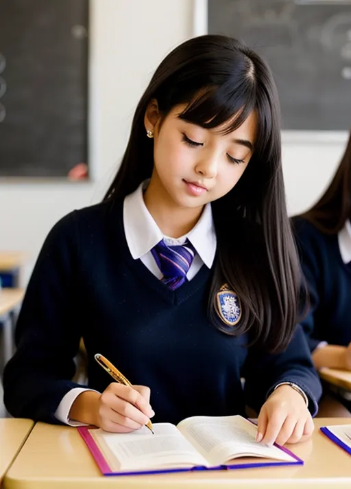 schoolgirl in class, studying. looking sweet