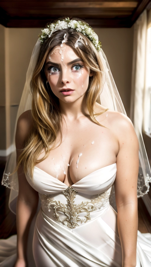 <lora:KpxWkLqox25_Nell_Hudson:1>, (Hypnotized), (photo realistic:1.37), (modern artwork), 1female, (perky tits, fit, athletic), glistening skin, pale skin, ((extremely messy hair)), ((shocked confused expression on face, eyes open)), (dark lighting), (((wearing a torn up white wedding dress))), spread eagle, tits out, arched back, ((looking right at the camera)), getting her hair pulled, (((showing her face to viewer))), ( crying tears, sobbing), ((half way undressed, exposing body)), on her knees, <lora:headpat:1>, (worst day of her life),
((Face covered in cum)), ((dress ripped and torn)), ((messy hair)), cum slut,
(best quality), <lora:dpmg_add_detail:0.5>, beautiful,(high resolution), (((masterpiece))), (uhd), (8k), (sharp focus)