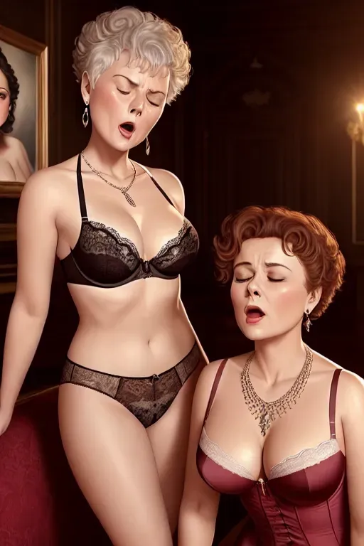 a digital (full length)) painting of, an older Judi Dench ((accurate face)), and a young Helena Bonham Carter ((accurate face)), ((showing full body and legs)), wearing bra, panties and necklace, standing in a drawing room, amazing breasts,five fingers per hand,gorgeous faces,beautiful lips,brown eyes,curved eyebrows,pale skin,tattoo,sharp focus,ultra realistic, (((accurate faces))),
They are being overcome by a powerful (((sneezing fit))) which is making them ((sneeze uncontrollably)) with ((nostrils flaring)), ((eyes closed)) and ((mouths open))