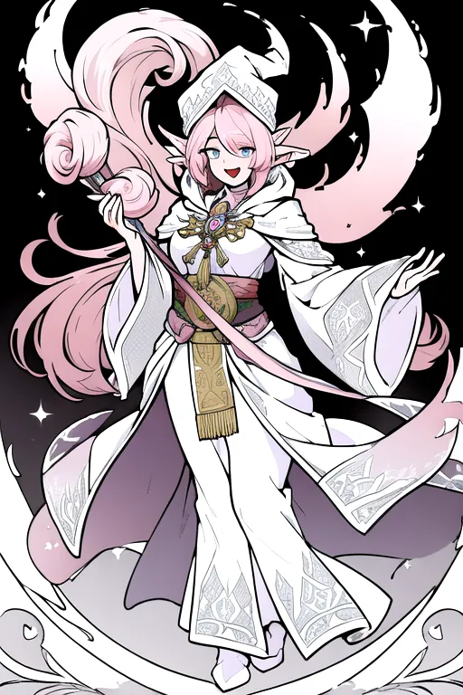 (masterpiece:1.2), (best quality), (ultra detailed), (8k, 4k, intricate),(detailed face:1.2), (detailed background)(dynamic pose:1.2), <lora:pixel_art:0.7>((pixelart)),1 male elf mage , best quality, highly detailed , elf ears long, elf wizard male, pink hair color, medium shaggy hairstyle, wizard hat and flowing cape, light grey eyes starry look in eyes, elements of blood showing, energy wielding, exciting happy mouth open expression, multi colored cotten candy themed wizard robes, fluffy neck hood on shoulders <lora:manga_lineart:1>
