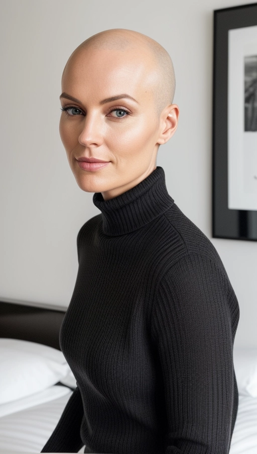 consider a Finnish origin. The model is in their late 20s with an athletic body shape. They adopt a confident stance, with one hand casually tucked into the pocket of their slim-fit trousers, gazing directly at the camera, evoking a sense of calm assurance. The facial features are sharply defined, with piercing blue eyes, a straight nose, and a small, slightly smiling mouth. Hair is styled into a sleek Comb Over - hair combed from one part of the head to another, often to cover up a bald spot, but in this case, used to add a touch of elegance.
They are dressed in minimalist fashion, a nod to both the clean lines favored in Finnish design and contemporary urban chic, wearing a fitted black turtleneck sweater that accentuates their physique. The emotion conveyed is serene confidence.
Photography specifics include a Canon EOS 5D Mark IV camera, using a 50mm lens at f1.8 to ensure a sharp focus on the model with a beautifully blurred background. The shoot is conducted with a single softbox to the right, creating soft shadows on the left side of the models face, and a reflector on the left to gently fill in the shadows, achieving a balanced, natural light effect. Camera settings are ISO 100, shutter speed 1-200s to capture crisp detail without any motion blur.
((in a stylish hotel room)), lying