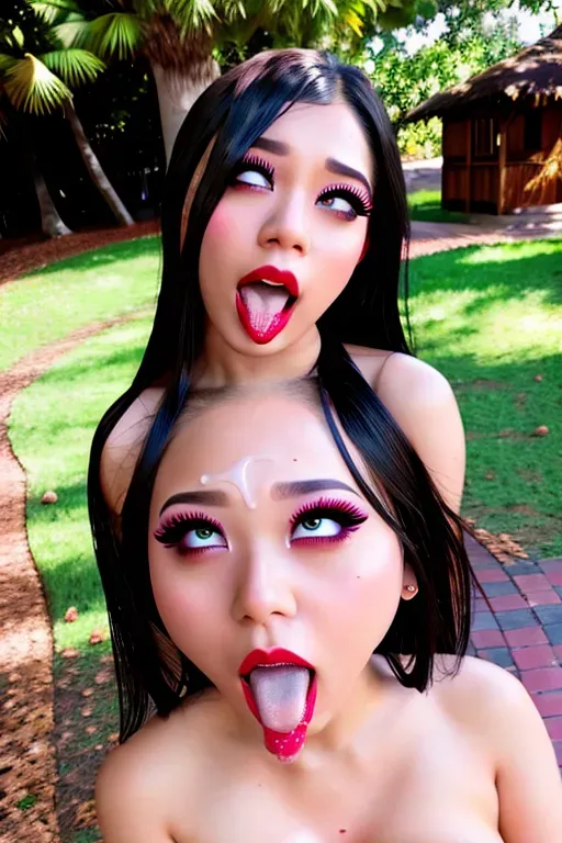 <lora:dpmg_ahegao:0.9>, (closeup),full body, eyelashes, woman,ahegao,((bukkake,facial,cum)), parted lips,(shiny skin:1.1),blush,(outdoors), photo referenced,best quality, ultra high res, (photorealistic:1.4), (detailed face and eyes),realcumAI, Style-Moana