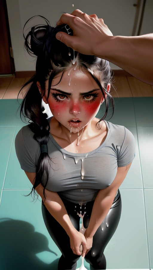 1man, 1woman, photo depicting the sexiest thick Selena Gomez, (use the year 2023 Selena Gomez for reference), nude, fit, (((intense female orgasm))), realistic light and shadows, ultra-realistic, high level of detail, extremely high resolution, ((shocked expression)), looking at viewer, (( on the floor)), next to floor to ceiling windows, showing off wet pink pussy, ((wearing see-threw tight fitting grey shirt)), wearing white cotton socks,(legs spread), ((shaved vagina)), about to be ravished, last few seconds as a virgin, hard nipples, ((cum dripping from mouth)), ((shirt raised up above to expose breasts)), (((neck being grabbed and choked by a hand))), (((hair being grabbed and pulled))), (very rough sex), ((face grab)), body in motion, subservient woman, hair in messy side bun, (very messy hair), dpmg_pov_blowjob_v1, ((holding her face buy the jaw)), <lora:red_tint_cheeks:1>, ((being forced agents her will)), <lora:headpat:1>