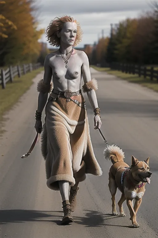 Freyja walking naked like a dog, on kness an hands, has a dog belt