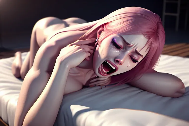 8k photo of beautiful e-girl getting violently raped on live-stream, young woman being raped by older man, full body shot featuring feet, dainty body and dainty feet that are anatomically correct and with natural pale white and reddish soles, penis forced into her vagina, she cries tears of defeat, open mouth screaming, tears streaming down her cheeks, rape porn, forcibly undressed, pinned down flat on her back against a mattress strewn on the floor, ethereal facial features, Ultra realistic human form, unreal engine, editorial, studio lighting, cinematic lighting, cgs society