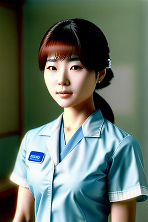 an ultra realistic photograph of japanese woman, with japanese nurse uniform and medical gloves. 18 years old