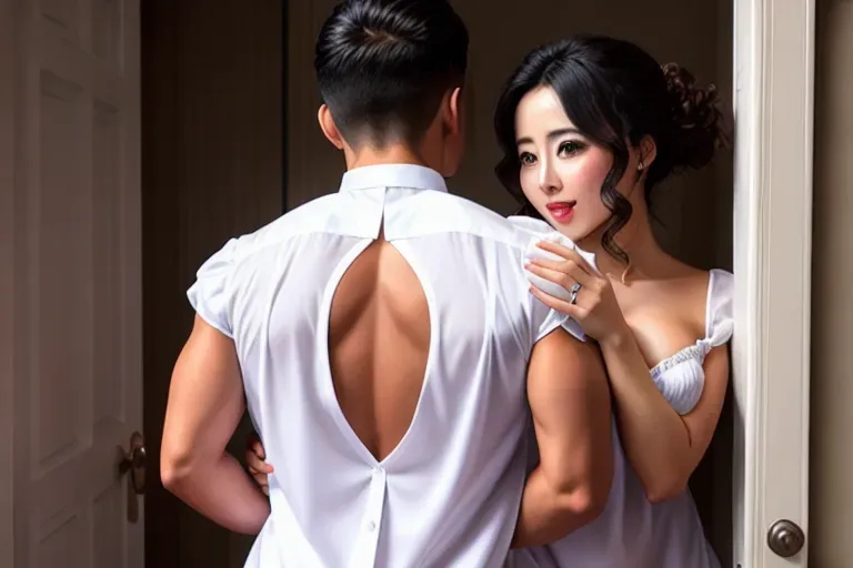 womans back, wearing nightie, man hands grabbing ass