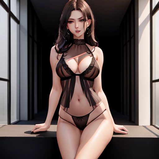 A 30 year old Model, dark hair, medium breasts, petite body, thin waist, wearing black transparent lingerie,l revealing cleavage, posing for a photoshoot, high resolution, 4k,
