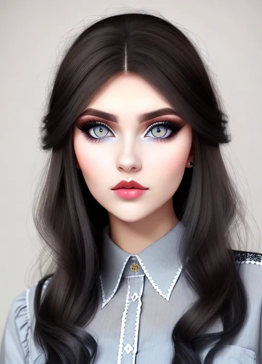 Dopamine Girl Gorgeous Eastern European Woman Simple Grunge Makeup Pale Grey Blue Colored 0193