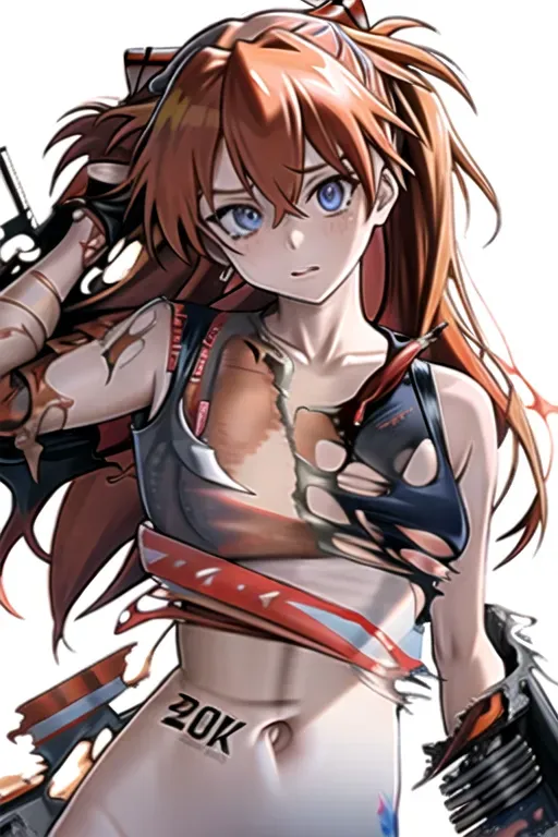 Dopamine Girl Asuka Langley From Neon Genesis Evangelion In A Ripped And Shredded Uniform In