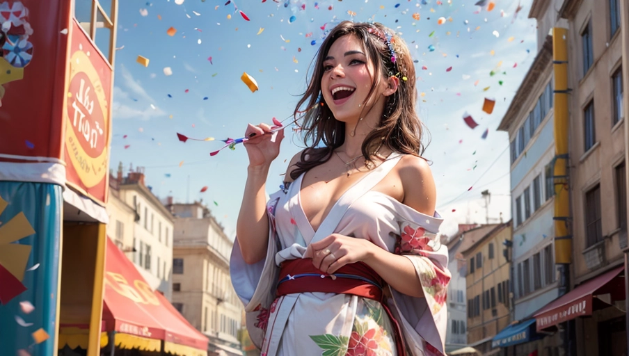 1 hot Italian woman (20) ((wearing a sexy mini silk yukata)) ((on a carnival float)) (throws ((confetti:1.4)) up in the air) on the crowd in Roma, ((laugh:1.4)), (((exposed shoulders))), highly detailed, (freckles:0.3), ((suntanned skin)), <lora:dpmg_add_detail:0.5>, perfect hands, (closed-up:1.2), bokeh, The Coliseum in background,
cinematic lighting, cinematic composition, UHD, HDR, vivid colours, (highest quality:1.8), highest resolution, (photorealist:1.72), (photorealism:1.72), (masterpiece:1.18), --s 250 --v 6